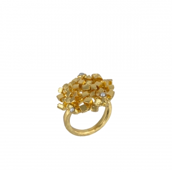Ring aus Messing, vergoldet, Mini Barockperle